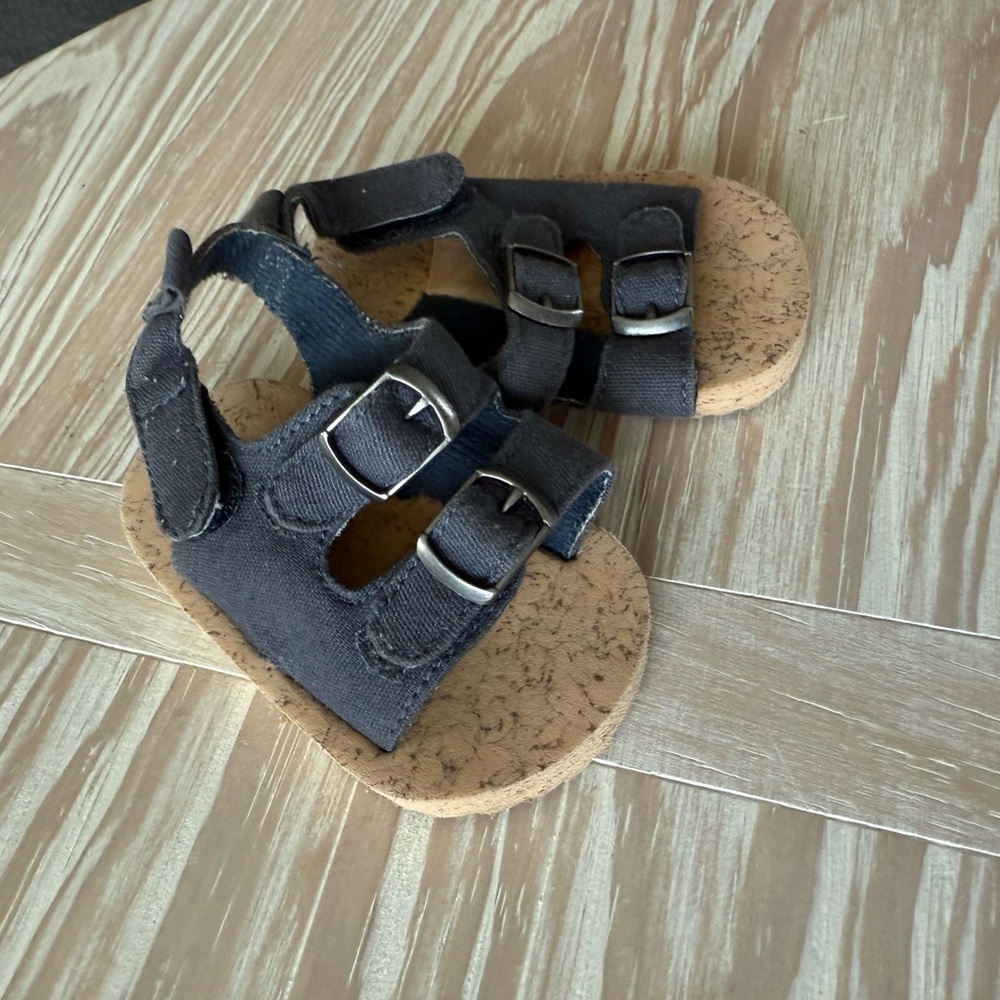 Carters|Gender neutral baby shoes,double strap navy denim style with buckle,0-3M